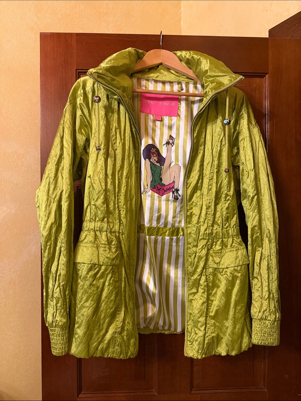 Betsey Johnson Lime Green Lightweight Hooded Utility Jacket